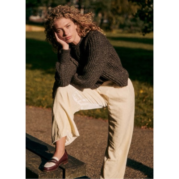 SEZANE Dark Brown & Gold Metallic Alpaca Wool Knit Sweater Oversized Jazz Jumper - Picture 6 of 13